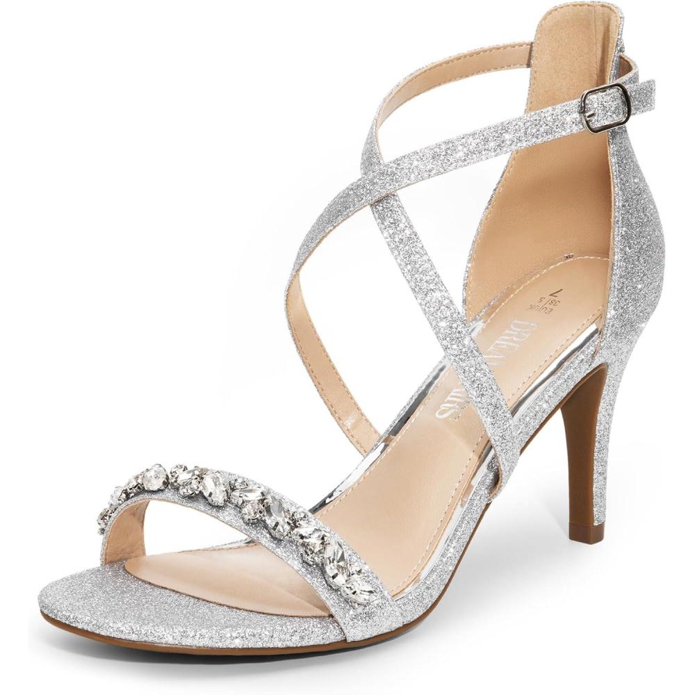 imageDREAM PAIRS Womens Strappy Stiletto High Heels Open Toe Rhinestone Wedding Dress Shoes Sparkly SandalsSilverrhinestone