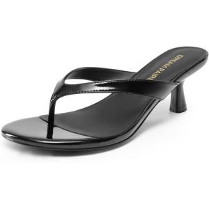 DREAM PAIRS Women’s Kitten Heel Flip Flops, Low Heel Dress Sandals with Thong Strap, Elegant Slip On Summer Shoes(All Black)