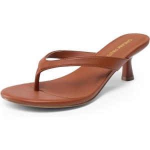 DREAM PAIRS Women’s Kitten Heel Flip Flops, Low Heel Dress Sandals with Thong Strap, Elegant Slip On Summer Shoes(Brown)