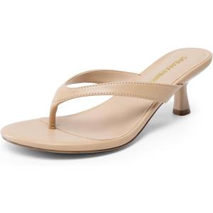 DREAM PAIRS Women’s Kitten Heel Flip Flops, Low Heel Dress Sandals with Thong Strap, Elegant Slip On Summer Shoes(Nude)