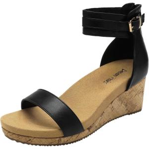 DREAM PAIRS Women’s Open Toe Buckle Ankle Strap Platform Wedge Sandals Summer Shoes.(Black/Pu)