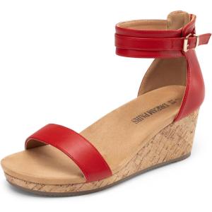 DREAM PAIRS Women’s Open Toe Buckle Ankle Strap Platform Wedge Sandals Summer Shoes.(Red)