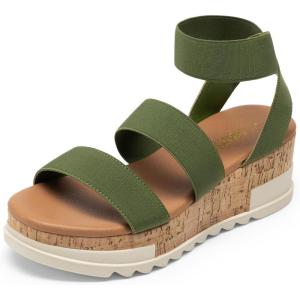 DREAM PAIRS Women’s Open Toe Elastic Ankle Strap Casual Flatform Platform Wedges Sandals(Army Green)