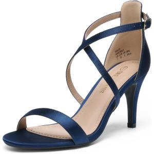 DREAM PAIRS Women’s Strappy Stiletto High Heels Open Toe Rhinestone Wedding Dress Shoes Sparkly Sandals(Navy)