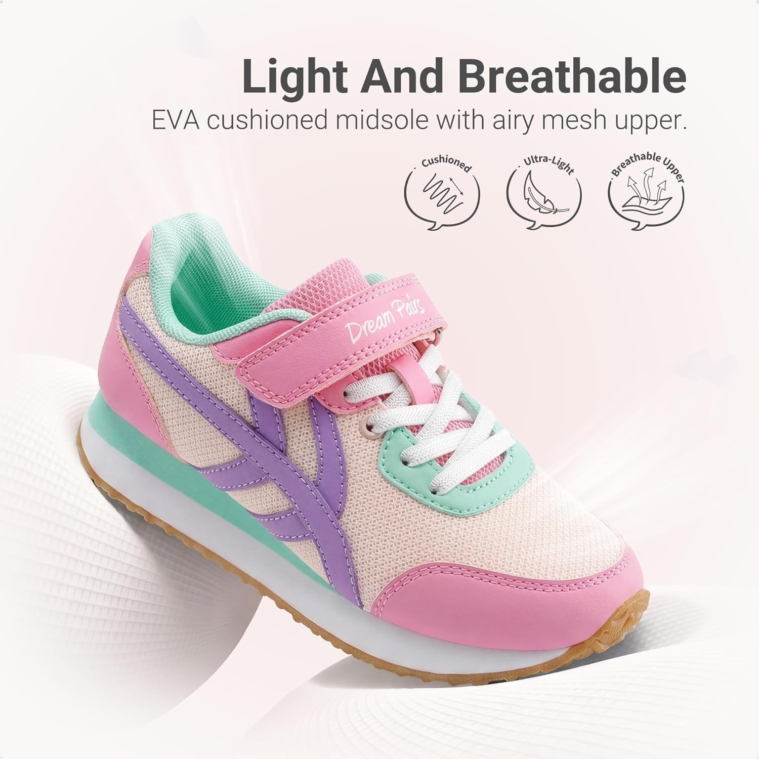 image:imageDREAM PAIRS Girls Sneakers Tennis Running Casual Footwear Breathable Lightweight Colorful Classic Walking Shoes for LittleBig KidNude Pink