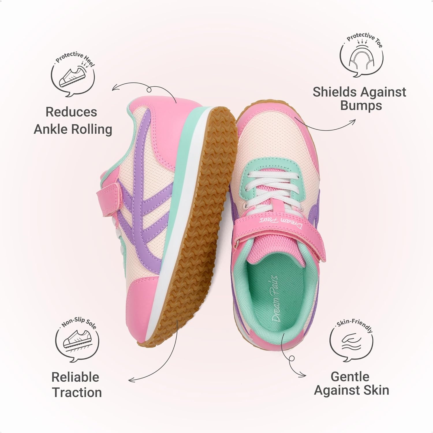 image:imageDREAM PAIRS Girls Sneakers Tennis Running Casual Footwear Breathable Lightweight Colorful Classic Walking Shoes for LittleBig KidNude Pink
