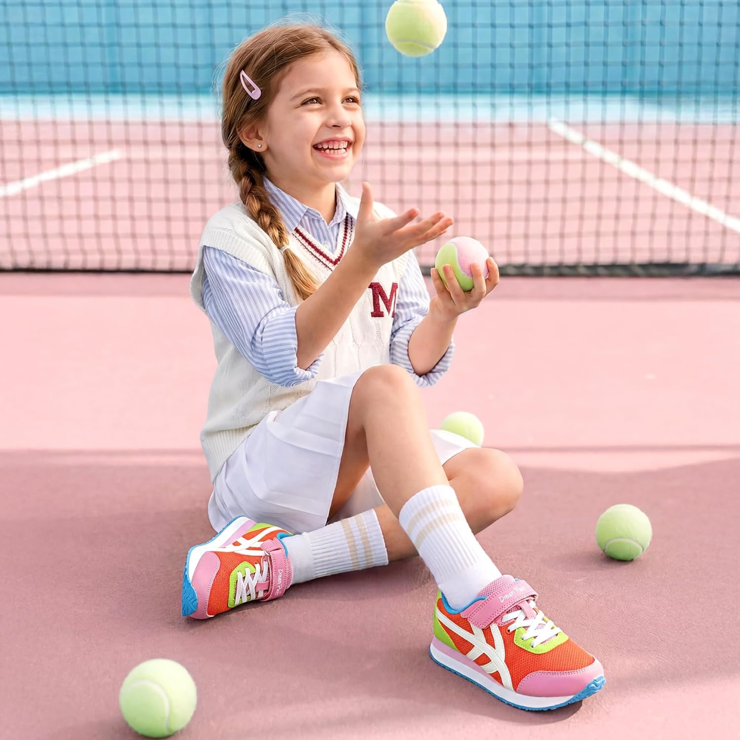 image:imageDREAM PAIRS Girls Sneakers Tennis Running Casual Footwear Breathable Lightweight Colorful Classic Walking Shoes for LittleBig KidOrange