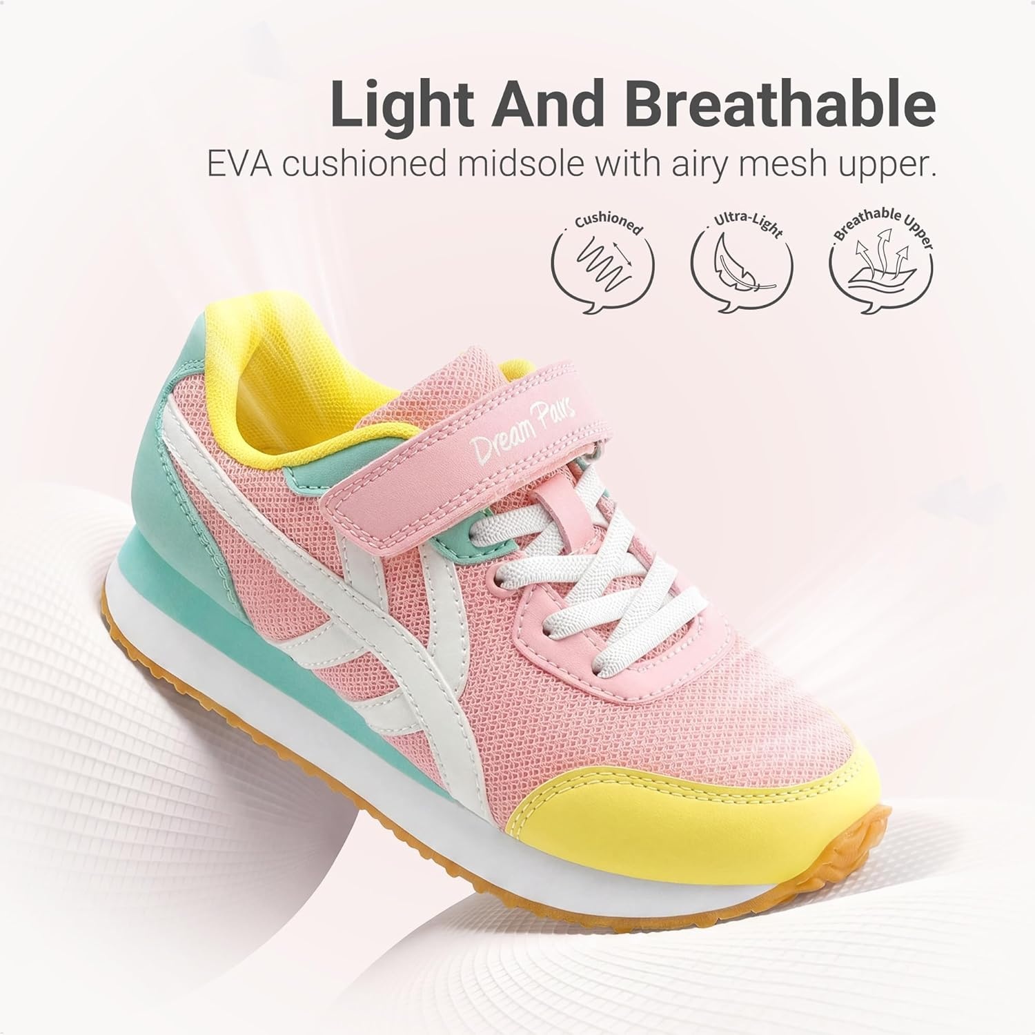 image:imageDREAM PAIRS Girls Sneakers Tennis Running Casual Footwear Breathable Lightweight Colorful Classic Walking Shoes for LittleBig KidPink