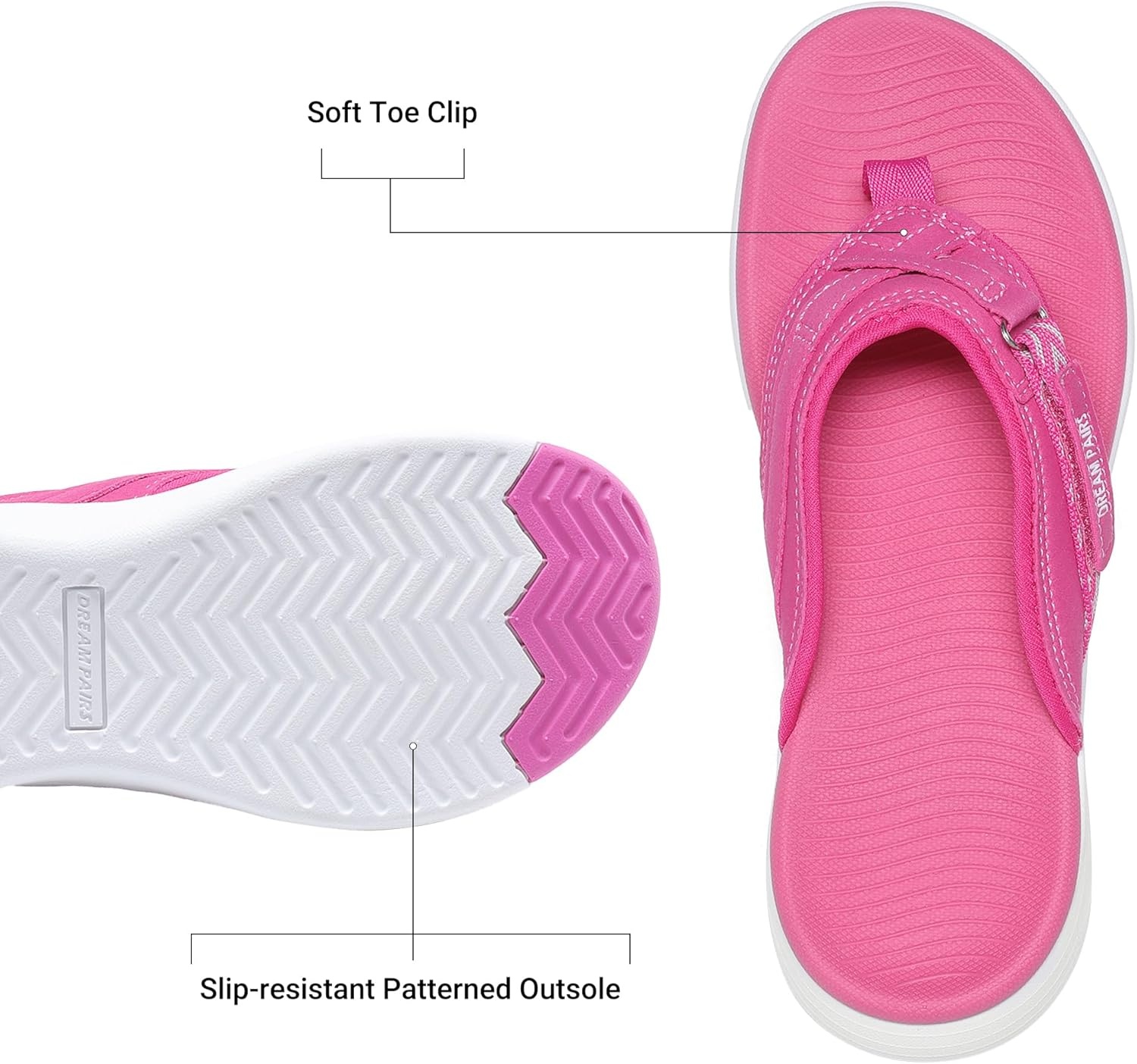 image:imageDREAM PAIRS Womens Arch Support Flip Flops Comfortable Thong SandalsHot Pink