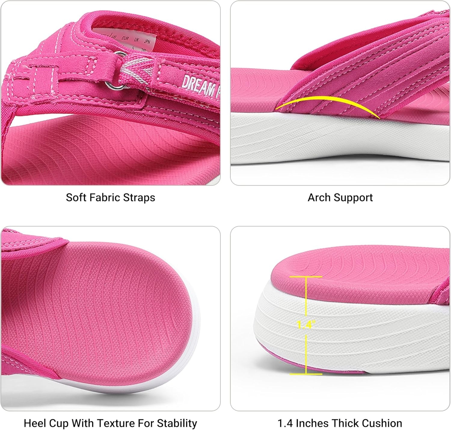 image:imageDREAM PAIRS Womens Arch Support Flip Flops Comfortable Thong SandalsHot Pink