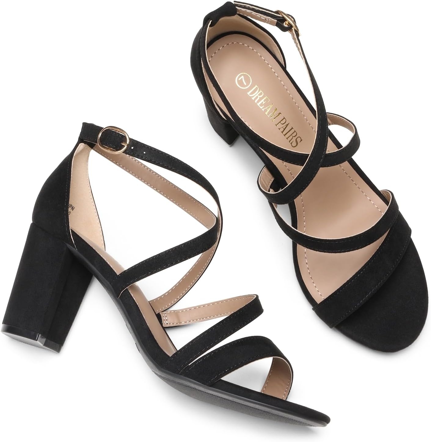 image:imageDREAM PAIRS Womens Block Chunky Heels Sandals Open Toe Ankle Strappy Comfortable Dressy Sandals for Bridal Wedding Prom Party with Adjustable Cross StrapBlackSuede