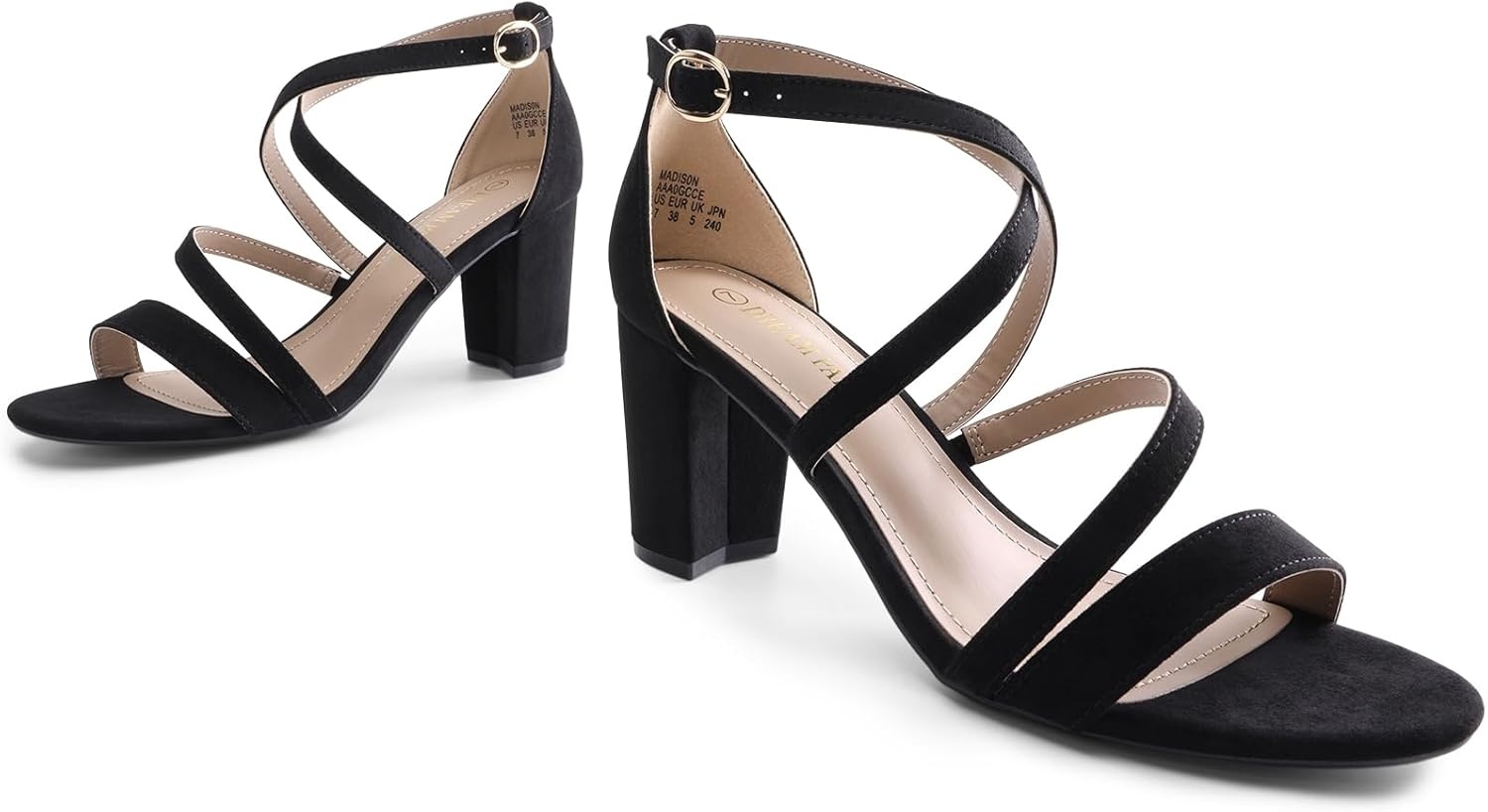 image:imageDREAM PAIRS Womens Block Chunky Heels Sandals Open Toe Ankle Strappy Comfortable Dressy Sandals for Bridal Wedding Prom Party with Adjustable Cross StrapBlackSuede