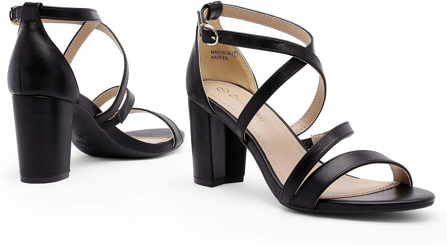 image:imageDREAM PAIRS Womens Block Chunky Heels Sandals Open Toe Ankle Strappy Comfortable Dressy Sandals for Bridal Wedding Prom Party with Adjustable Cross StrapBlackPu