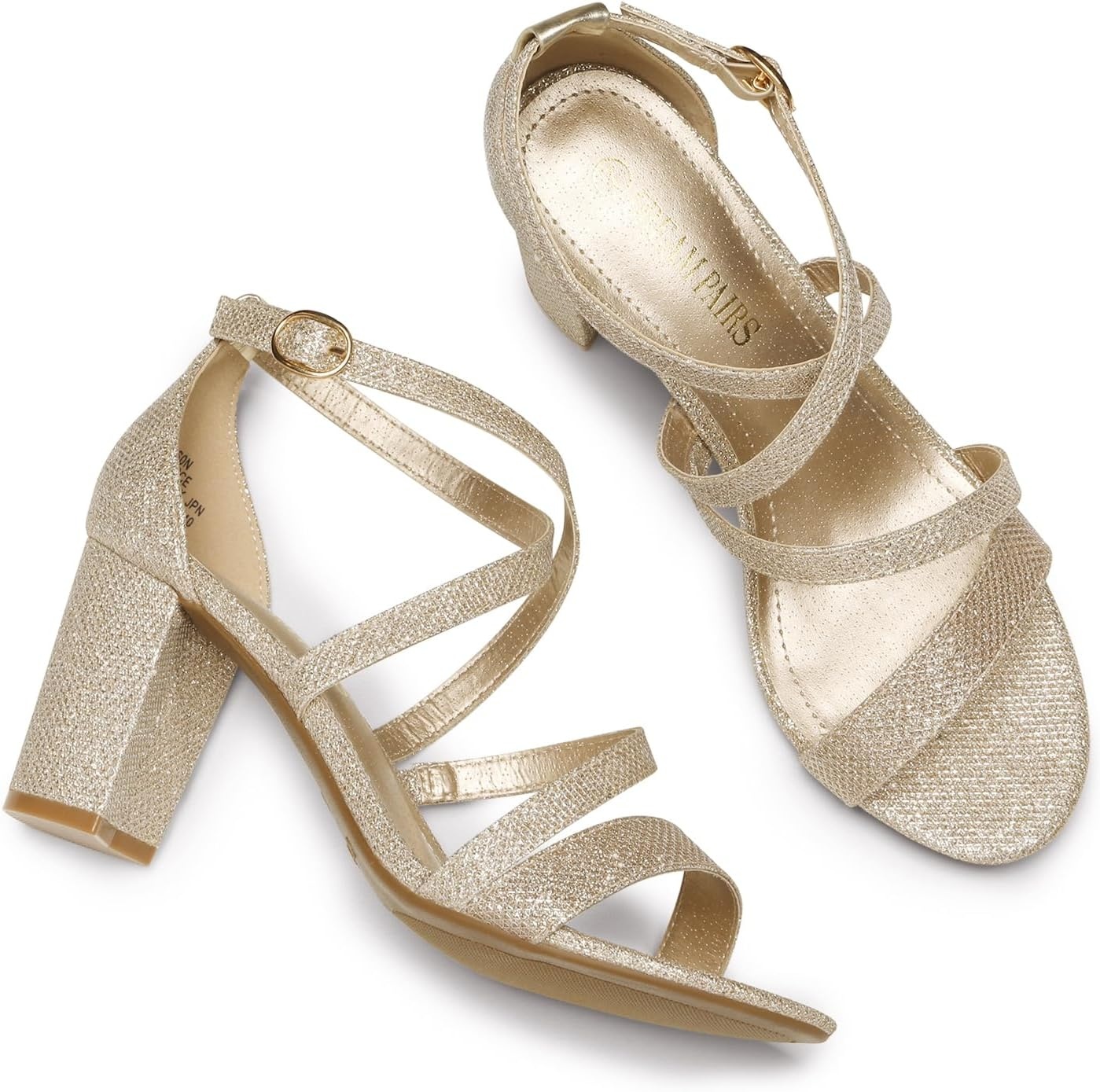 image:imageDREAM PAIRS Womens Block Chunky Heels Sandals Open Toe Ankle Strappy Comfortable Dressy Sandals for Bridal Wedding Prom Party with Adjustable Cross StrapGoldGlitter