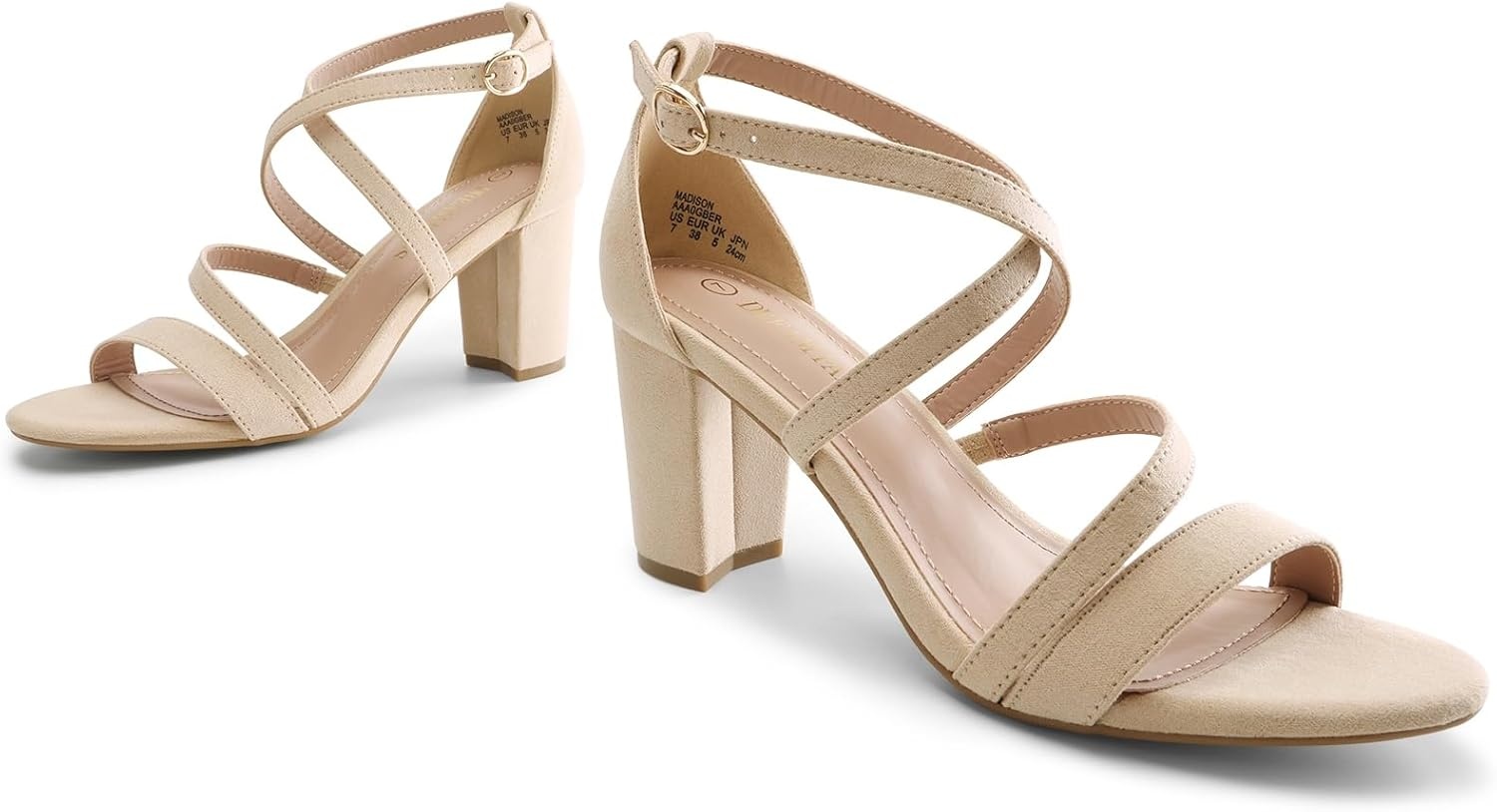 image:imageDREAM PAIRS Womens Block Chunky Heels Sandals Open Toe Ankle Strappy Comfortable Dressy Sandals for Bridal Wedding Prom Party with Adjustable Cross StrapNudeSuede