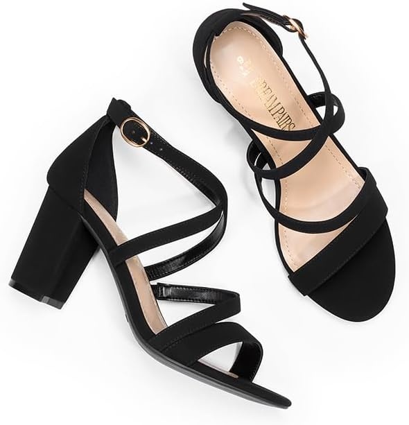 image:imageDREAM PAIRS Womens Block Chunky Heels Sandals Open Toe Ankle Strappy Comfortable Dressy Sandals for Bridal Wedding Prom Party with Adjustable Cross StrapBlacknubuck