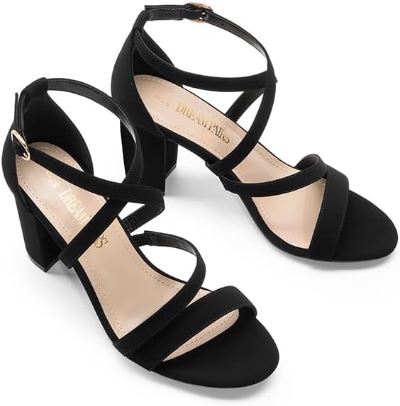 image:imageDREAM PAIRS Womens Block Chunky Heels Sandals Open Toe Ankle Strappy Comfortable Dressy Sandals for Bridal Wedding Prom Party with Adjustable Cross StrapBlacknubuck