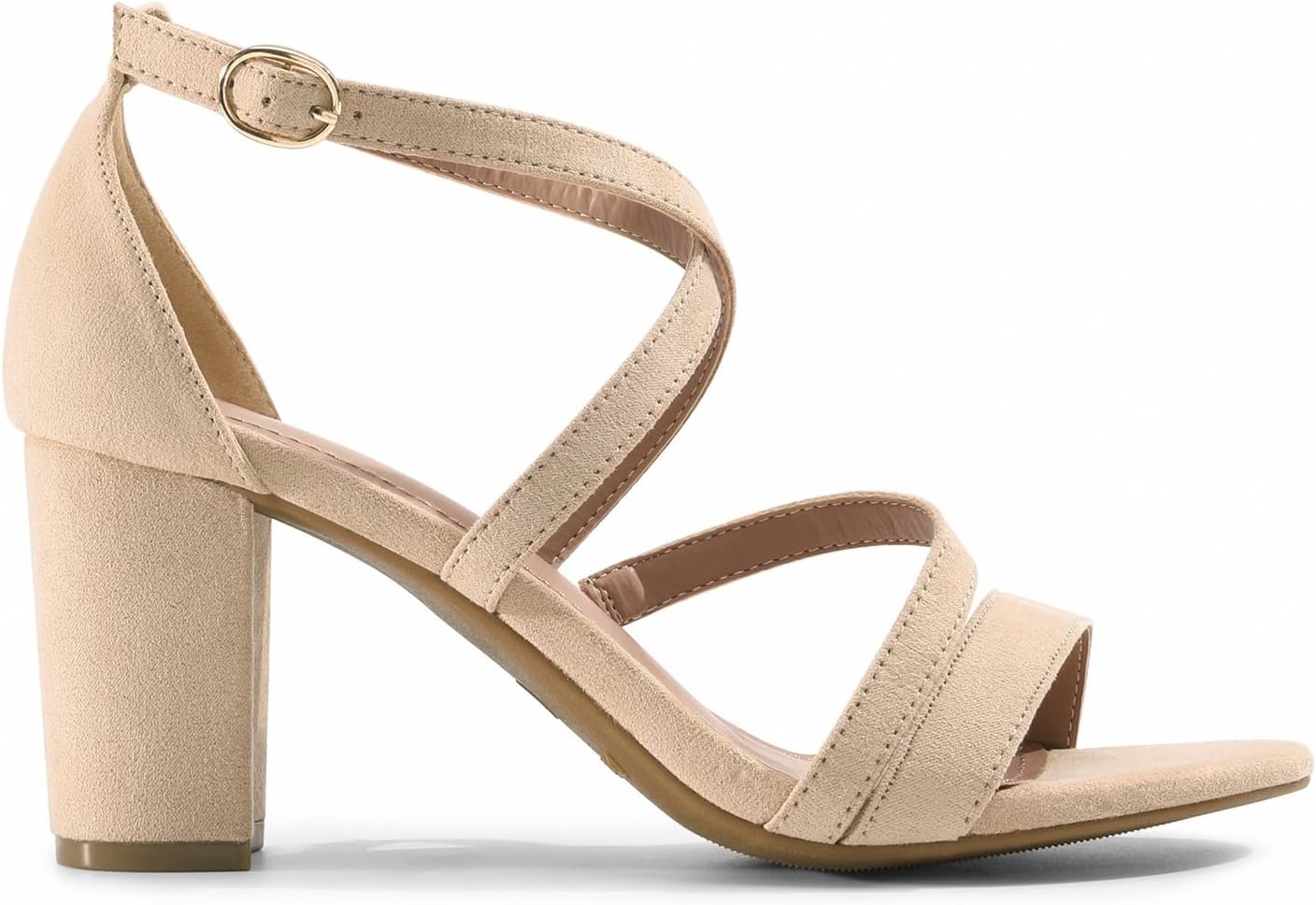 image:imageDREAM PAIRS Womens Block Chunky Heels Sandals Open Toe Ankle Strappy Comfortable Dressy Sandals for Bridal Wedding Prom Party with Adjustable Cross StrapNudeSuede