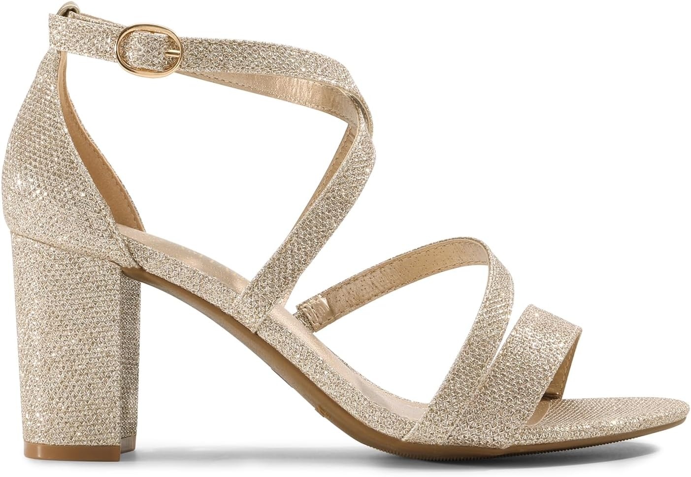 image:imageDREAM PAIRS Womens Block Chunky Heels Sandals Open Toe Ankle Strappy Comfortable Dressy Sandals for Bridal Wedding Prom Party with Adjustable Cross StrapGoldGlitter