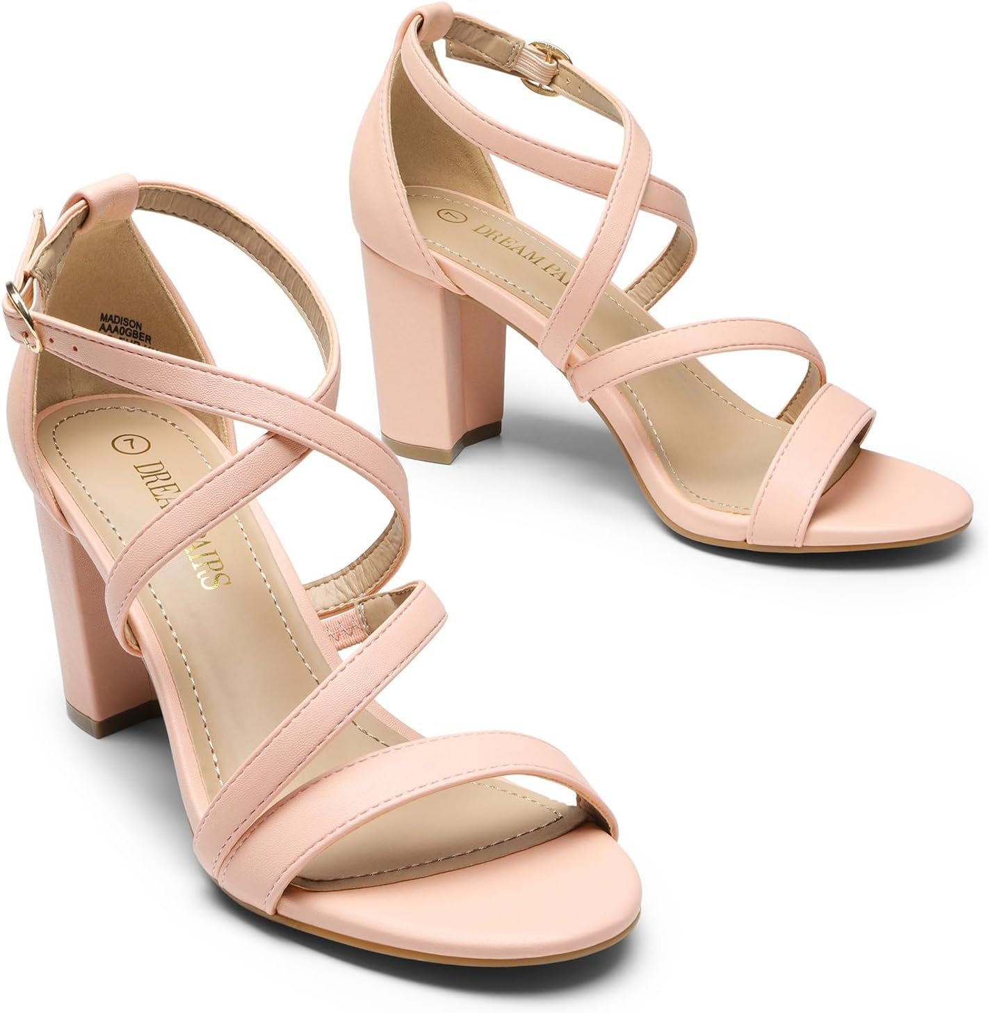 image:imageDREAM PAIRS Womens Block Chunky Heels Sandals Open Toe Ankle Strappy Comfortable Dressy Sandals for Bridal Wedding Prom Party with Adjustable Cross StrapBlushPu