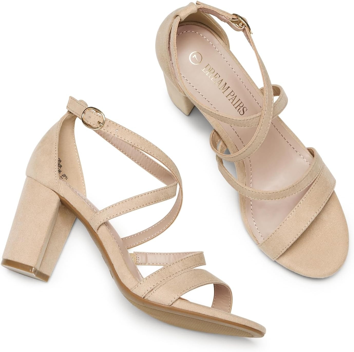 image:imageDREAM PAIRS Womens Block Chunky Heels Sandals Open Toe Ankle Strappy Comfortable Dressy Sandals for Bridal Wedding Prom Party with Adjustable Cross StrapNudeSuede