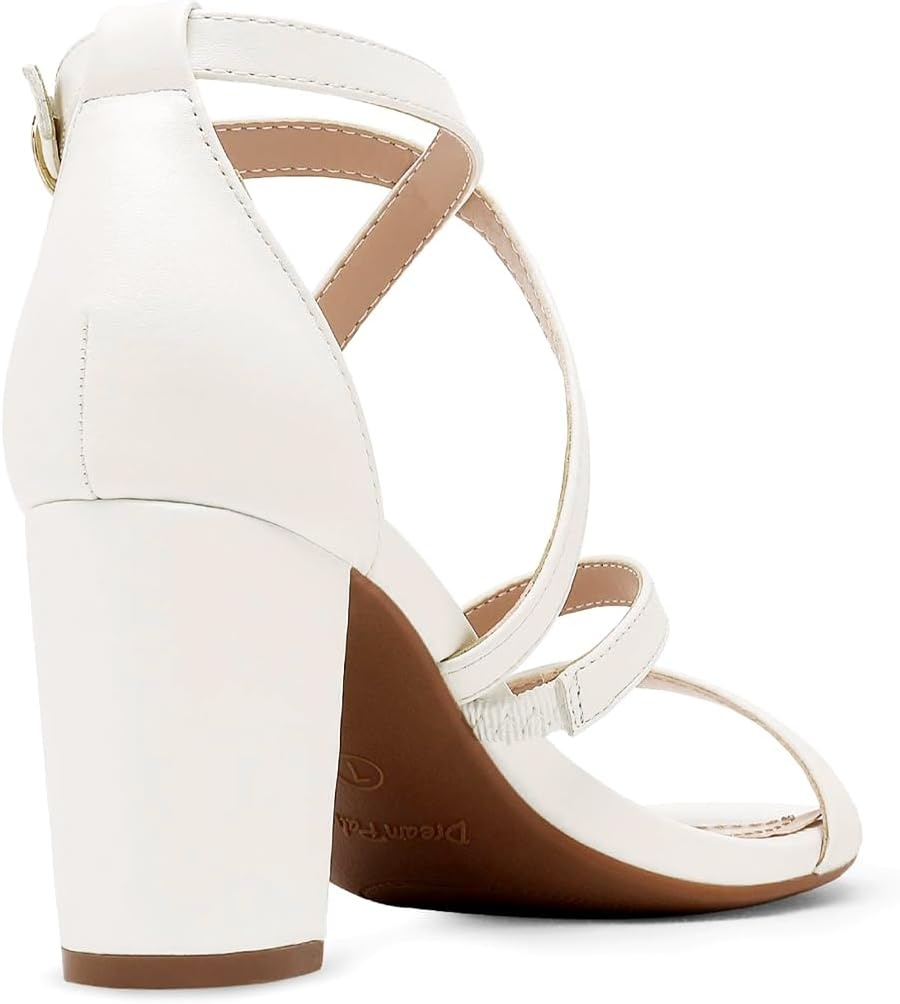 image:imageDREAM PAIRS Womens Block Chunky Heels Sandals Open Toe Ankle Strappy Comfortable Dressy Sandals for Bridal Wedding Prom Party with Adjustable Cross StrapWhitePu