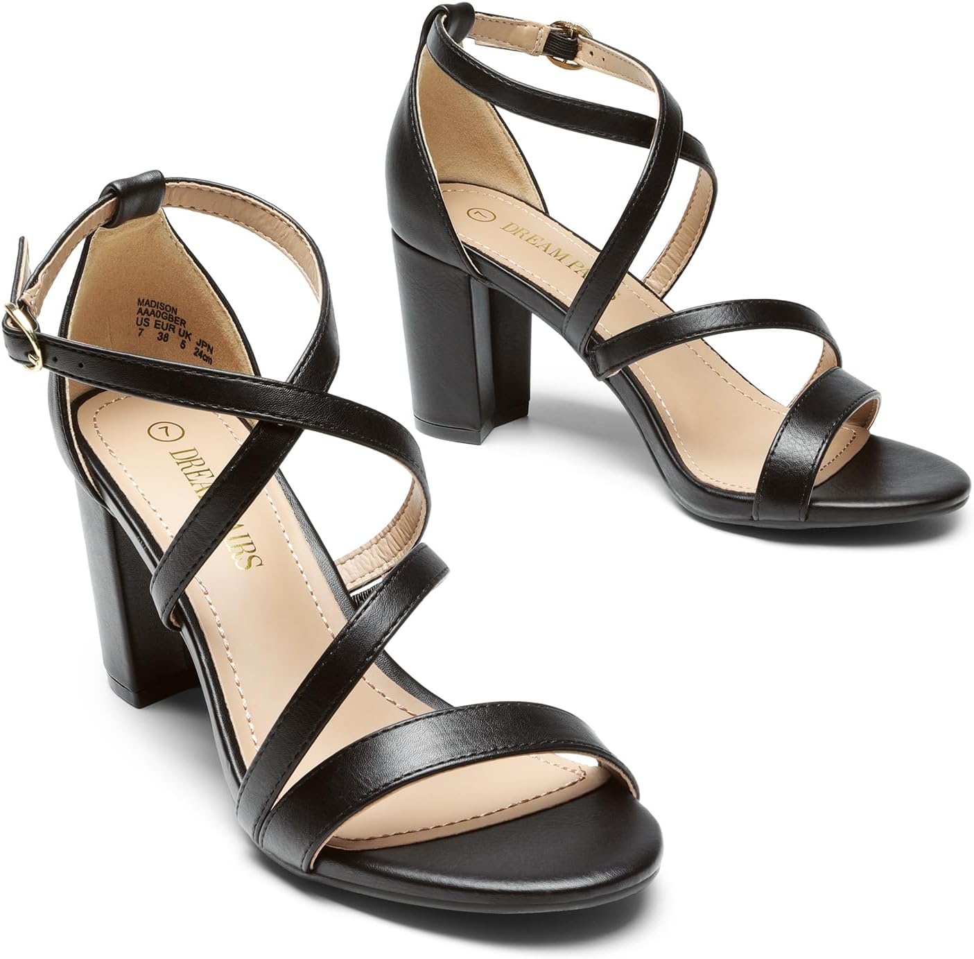 image:imageDREAM PAIRS Womens Block Chunky Heels Sandals Open Toe Ankle Strappy Comfortable Dressy Sandals for Bridal Wedding Prom Party with Adjustable Cross StrapBlackPu