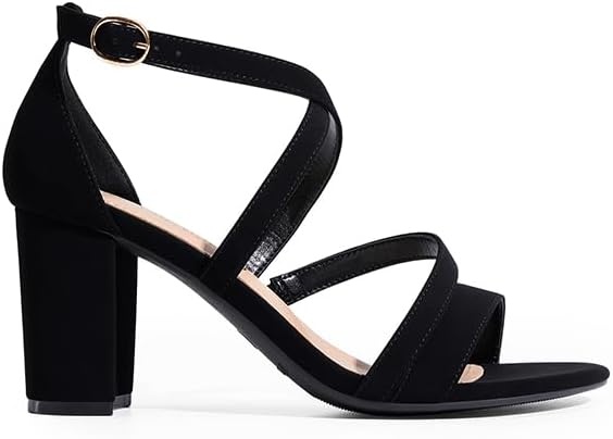 image:imageDREAM PAIRS Womens Block Chunky Heels Sandals Open Toe Ankle Strappy Comfortable Dressy Sandals for Bridal Wedding Prom Party with Adjustable Cross StrapBlacknubuck
