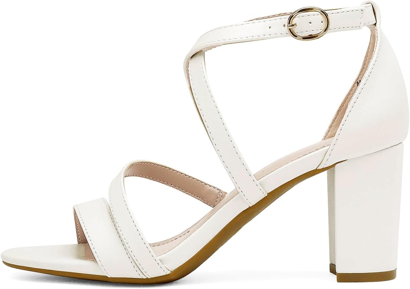image:imageDREAM PAIRS Womens Block Chunky Heels Sandals Open Toe Ankle Strappy Comfortable Dressy Sandals for Bridal Wedding Prom Party with Adjustable Cross StrapWhitePu