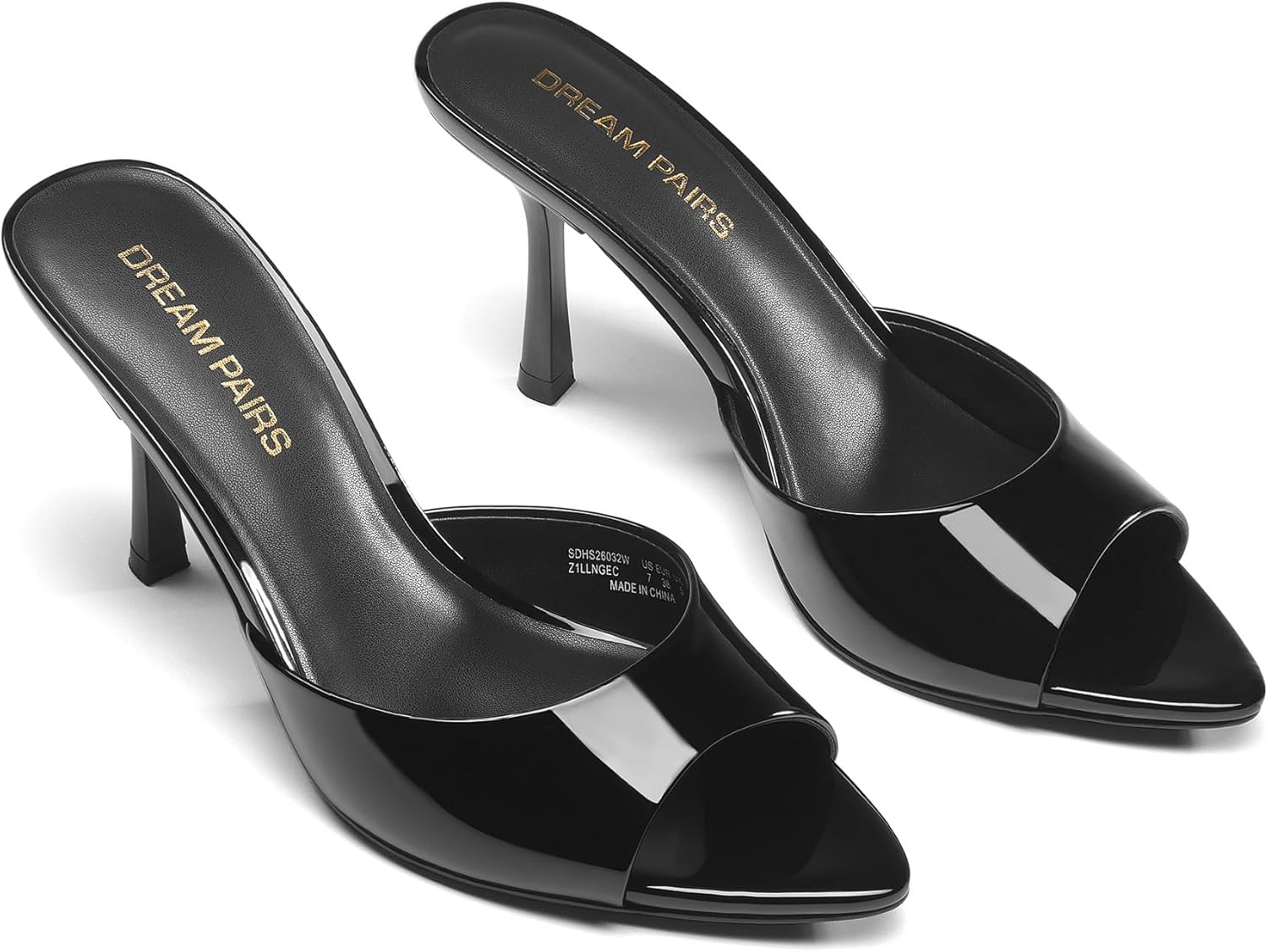 image:imageDREAM PAIRS Womens High Heels Mules Pointed Peep Toe Kitten Sandals Comfortable Slip On Dressy Shoes for Wedding Daily Work Travel SummerBlackpat