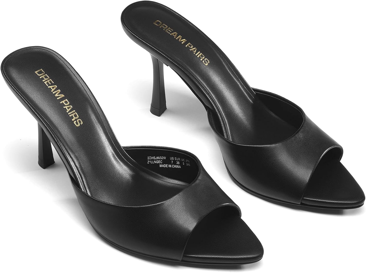 image:imageDREAM PAIRS Womens High Heels Mules Pointed Peep Toe Kitten Sandals Comfortable Slip On Dressy Shoes for Wedding Daily Work Travel SummerBlackpu