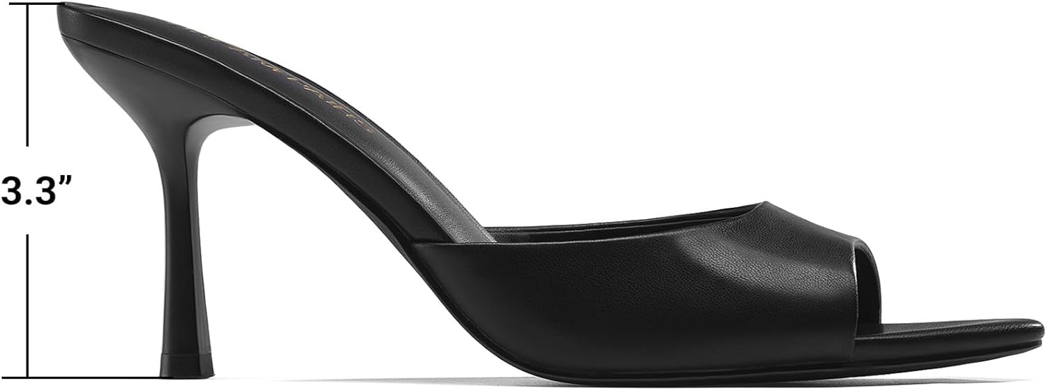 image:imageDREAM PAIRS Womens High Heels Mules Pointed Peep Toe Kitten Sandals Comfortable Slip On Dressy Shoes for Wedding Daily Work Travel SummerBlackpu