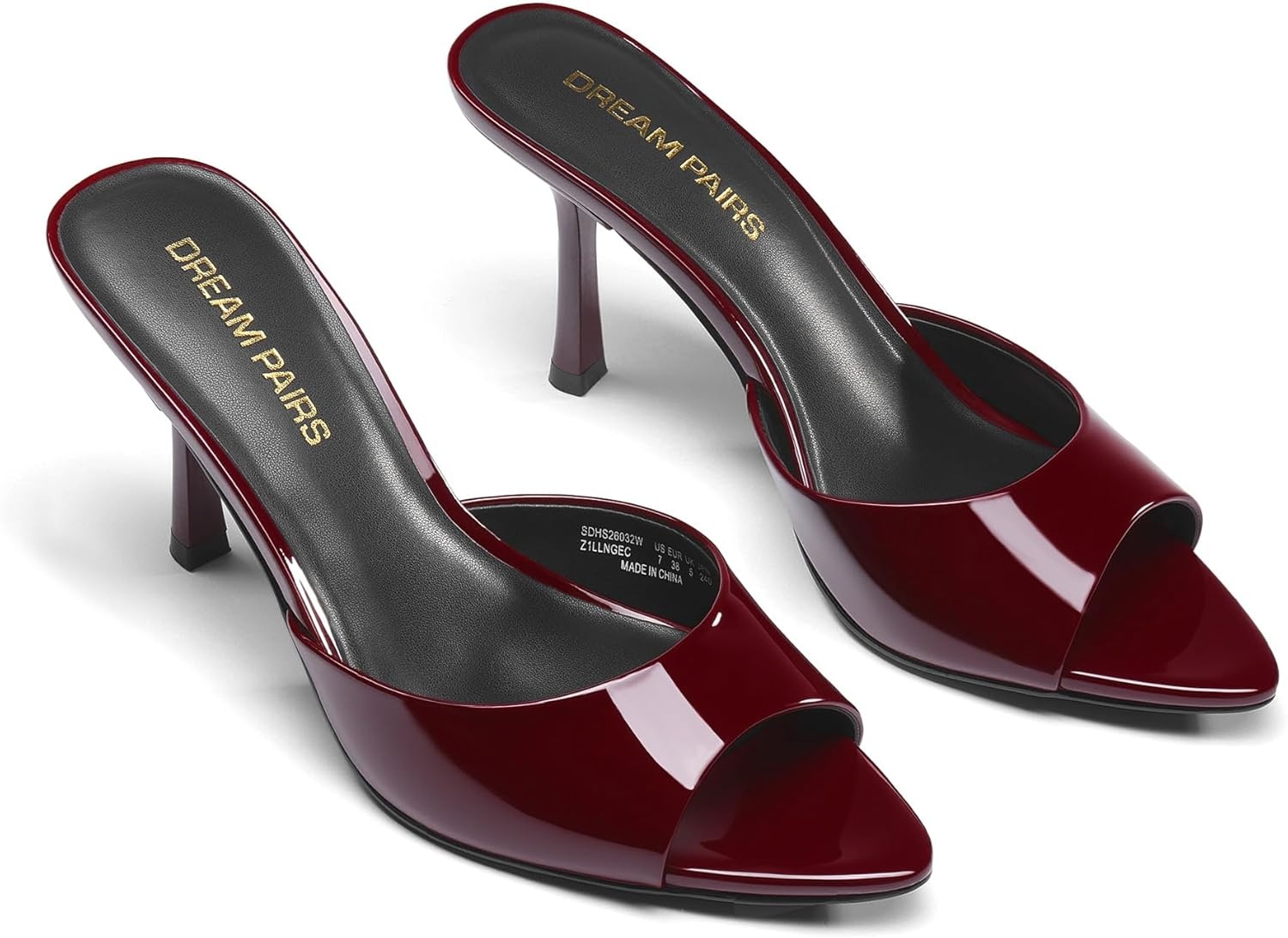 image:imageDREAM PAIRS Womens High Heels Mules Pointed Peep Toe Kitten Sandals Comfortable Slip On Dressy Shoes for Wedding Daily Work Travel SummerBurgundy