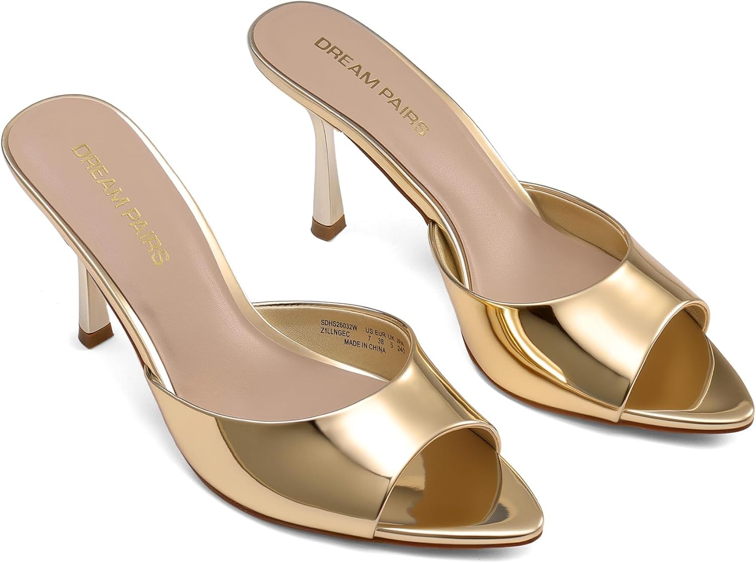 image:imageDREAM PAIRS Womens High Heels Mules Pointed Peep Toe Kitten Sandals Comfortable Slip On Dressy Shoes for Wedding Daily Work Travel SummerGold