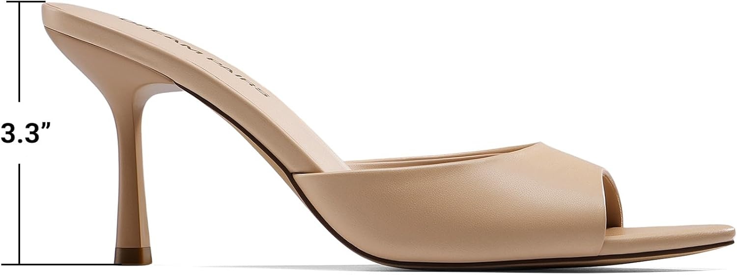 image:imageDREAM PAIRS Womens High Heels Mules Pointed Peep Toe Kitten Sandals Comfortable Slip On Dressy Shoes for Wedding Daily Work Travel SummerNude