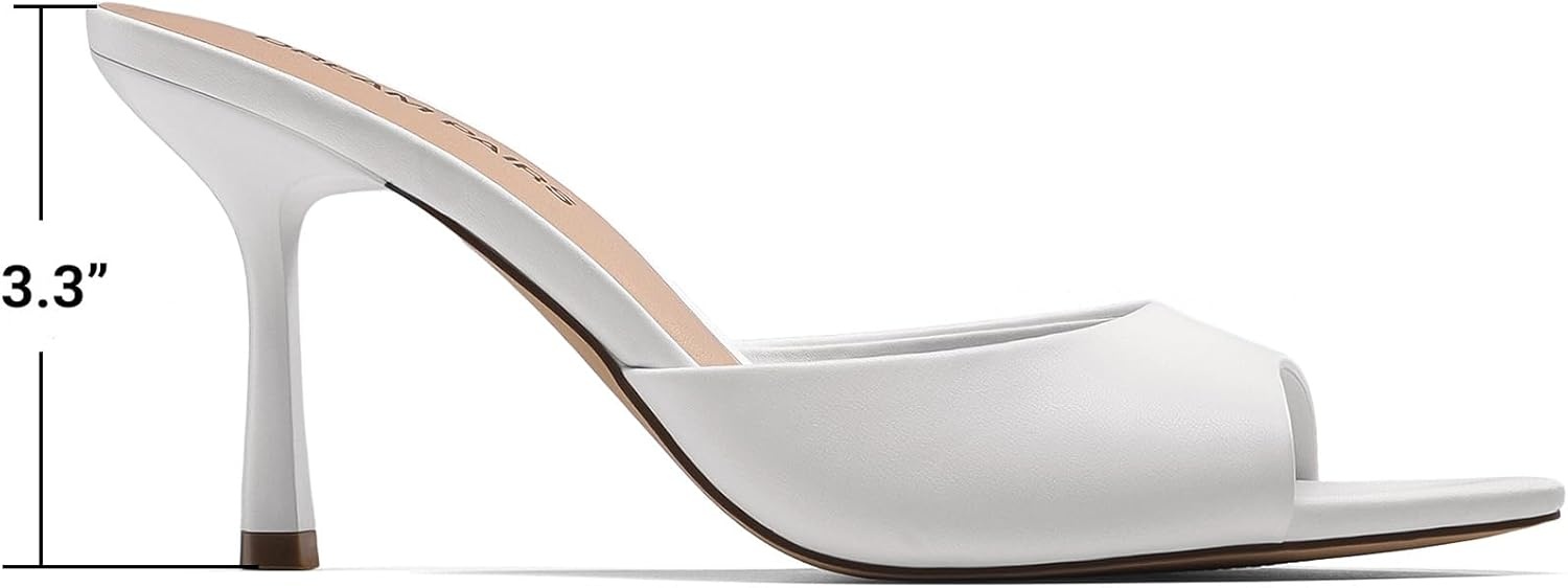 image:imageDREAM PAIRS Womens High Heels Mules Pointed Peep Toe Kitten Sandals Comfortable Slip On Dressy Shoes for Wedding Daily Work Travel SummerWhite