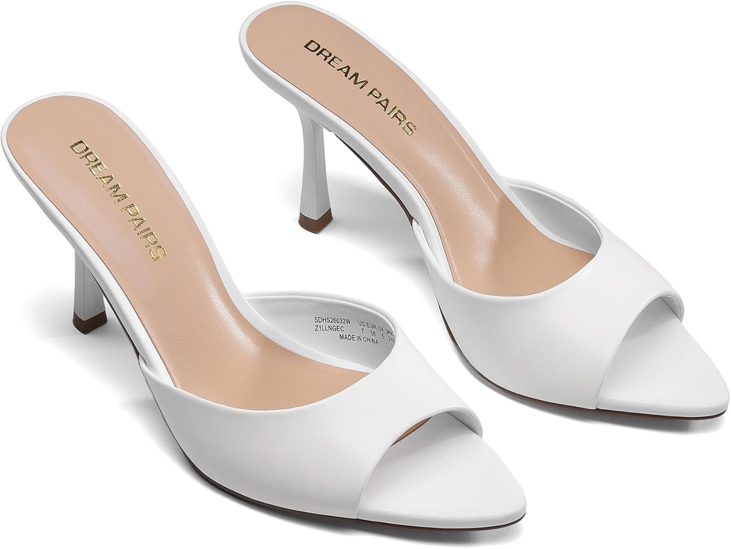 image:imageDREAM PAIRS Womens High Heels Mules Pointed Peep Toe Kitten Sandals Comfortable Slip On Dressy Shoes for Wedding Daily Work Travel SummerWhite