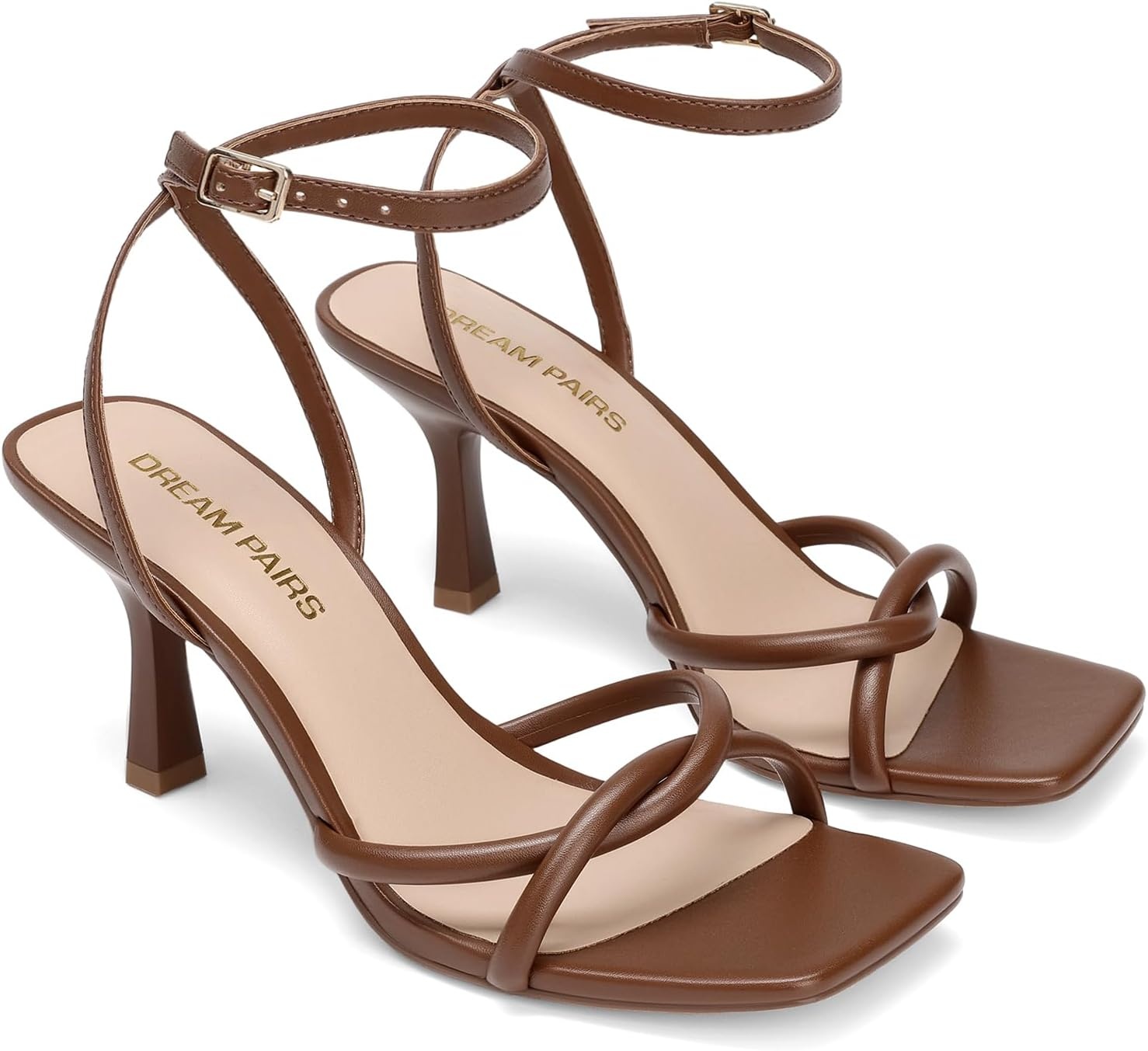 image:imageDREAM PAIRS Womens Kitten Low Heels with Square Open Toe Heeled Sandals Comfortable Strappy Ankle Shoes for Women 2026 Fashion Dress Party SheosBrown