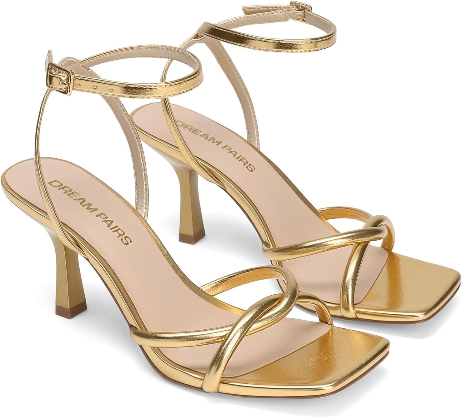 image:imageDREAM PAIRS Womens Kitten Low Heels with Square Open Toe Heeled Sandals Comfortable Strappy Ankle Shoes for Women 2026 Fashion Dress Party SheosGold