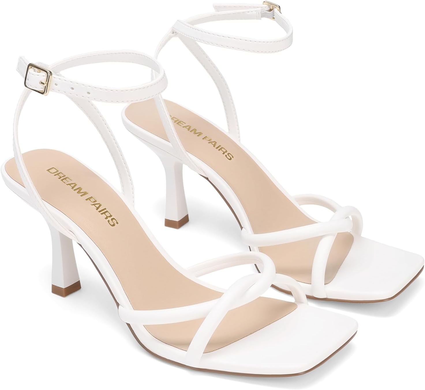image:imageDREAM PAIRS Womens Kitten Low Heels with Square Open Toe Heeled Sandals Comfortable Strappy Ankle Shoes for Women 2026 Fashion Dress Party SheosWhite