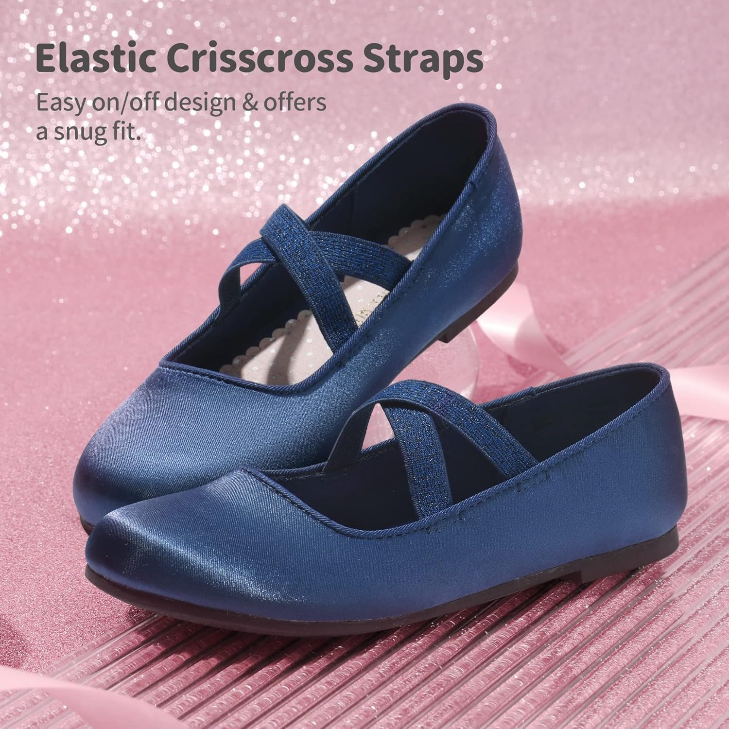 image:imageDream Pairs Girls Ballerina Dress Shoes Mary Jane FlatsNavy Bluesatin