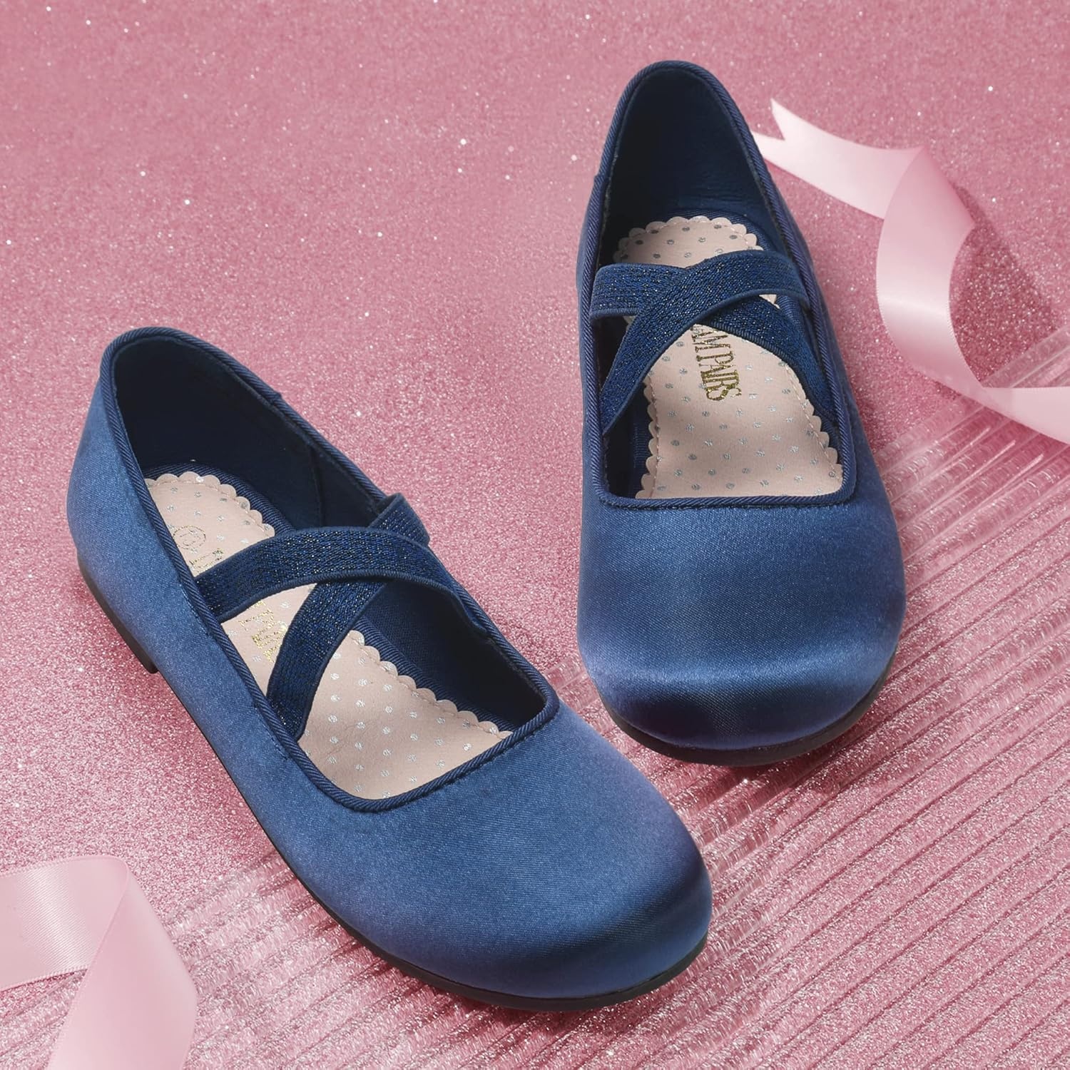 image:imageDream Pairs Girls Ballerina Dress Shoes Mary Jane FlatsNavy Bluesatin