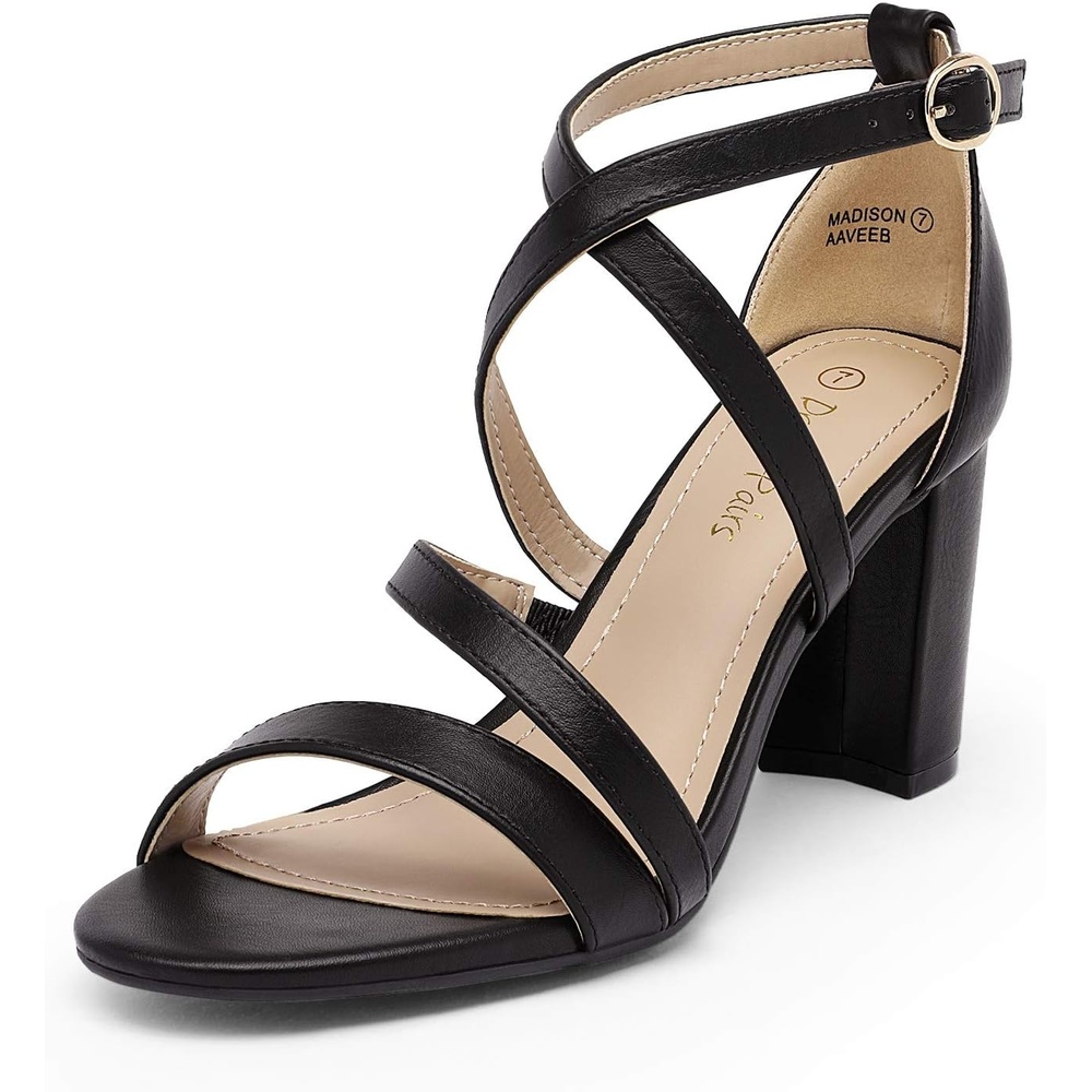 image:imageDREAM PAIRS Womens Block Chunky Heels Sandals Open Toe Ankle Strappy Comfortable Dressy Sandals for Bridal Wedding Prom Party with Adjustable Cross StrapBlackPu