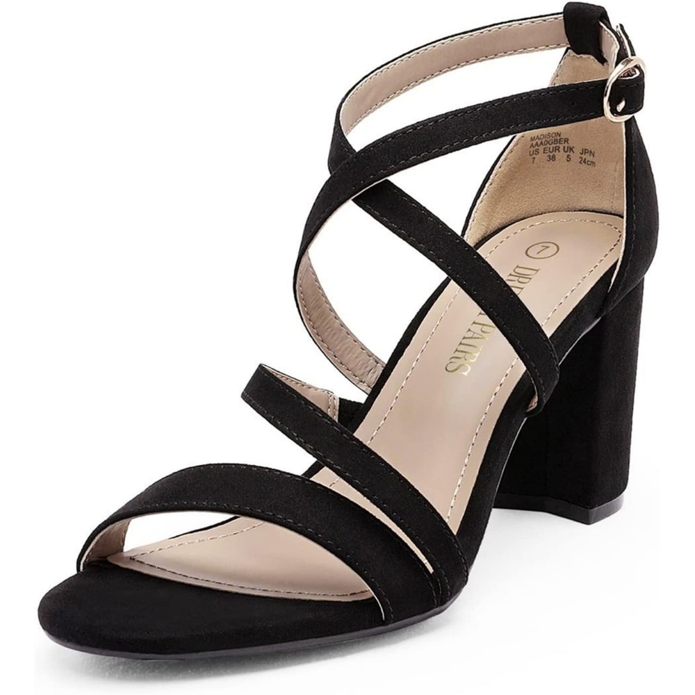 image:imageDREAM PAIRS Womens Block Chunky Heels Sandals Open Toe Ankle Strappy Comfortable Dressy Sandals for Bridal Wedding Prom Party with Adjustable Cross StrapBlackSuede