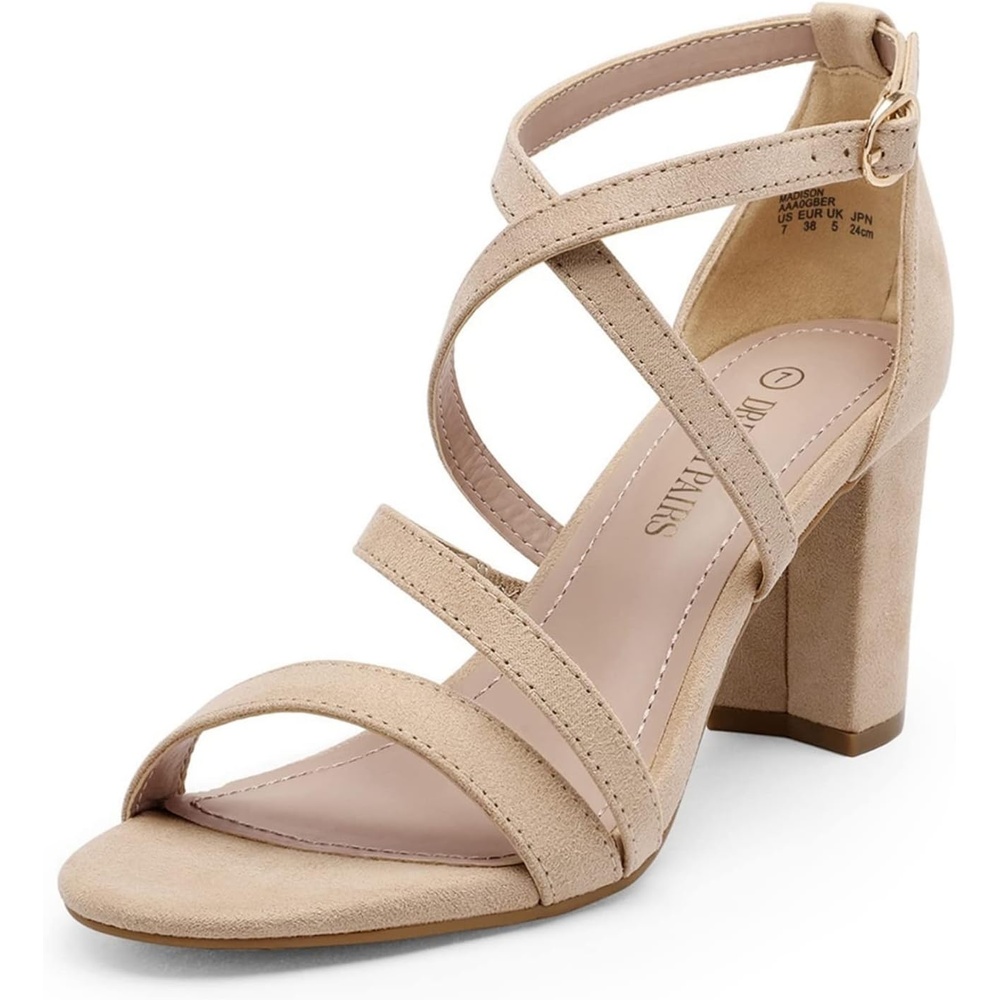 image:imageDREAM PAIRS Womens Block Chunky Heels Sandals Open Toe Ankle Strappy Comfortable Dressy Sandals for Bridal Wedding Prom Party with Adjustable Cross StrapNudeSuede