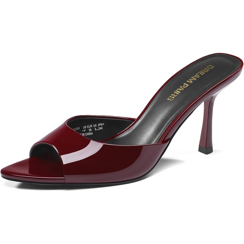 image:imageDREAM PAIRS Womens High Heels Mules Pointed Peep Toe Kitten Sandals Comfortable Slip On Dressy Shoes for Wedding Daily Work Travel SummerBurgundy