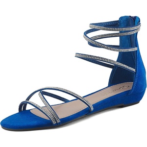 DREAM PAIRS Women’s Ankle Strap Flat Sandals Summer Dressy Strappy Gladiator Rhinestones Sandals(Royal/Blue)