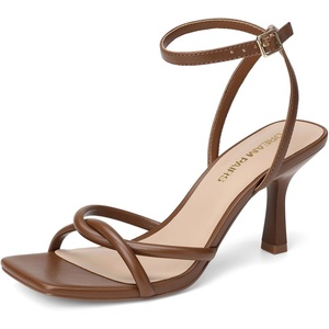 DREAM PAIRS Women’s Kitten Low Heels with Square Open Toe Heeled Sandals, Comfortable Strappy Ankle Shoes for Women 2026 Fashion Dress Party Sheos(Brown)