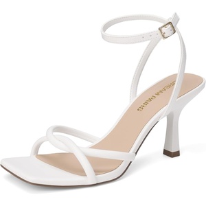 DREAM PAIRS Women’s Kitten Low Heels with Square Open Toe Heeled Sandals, Comfortable Strappy Ankle Shoes for Women 2026 Fashion Dress Party Sheos(White)