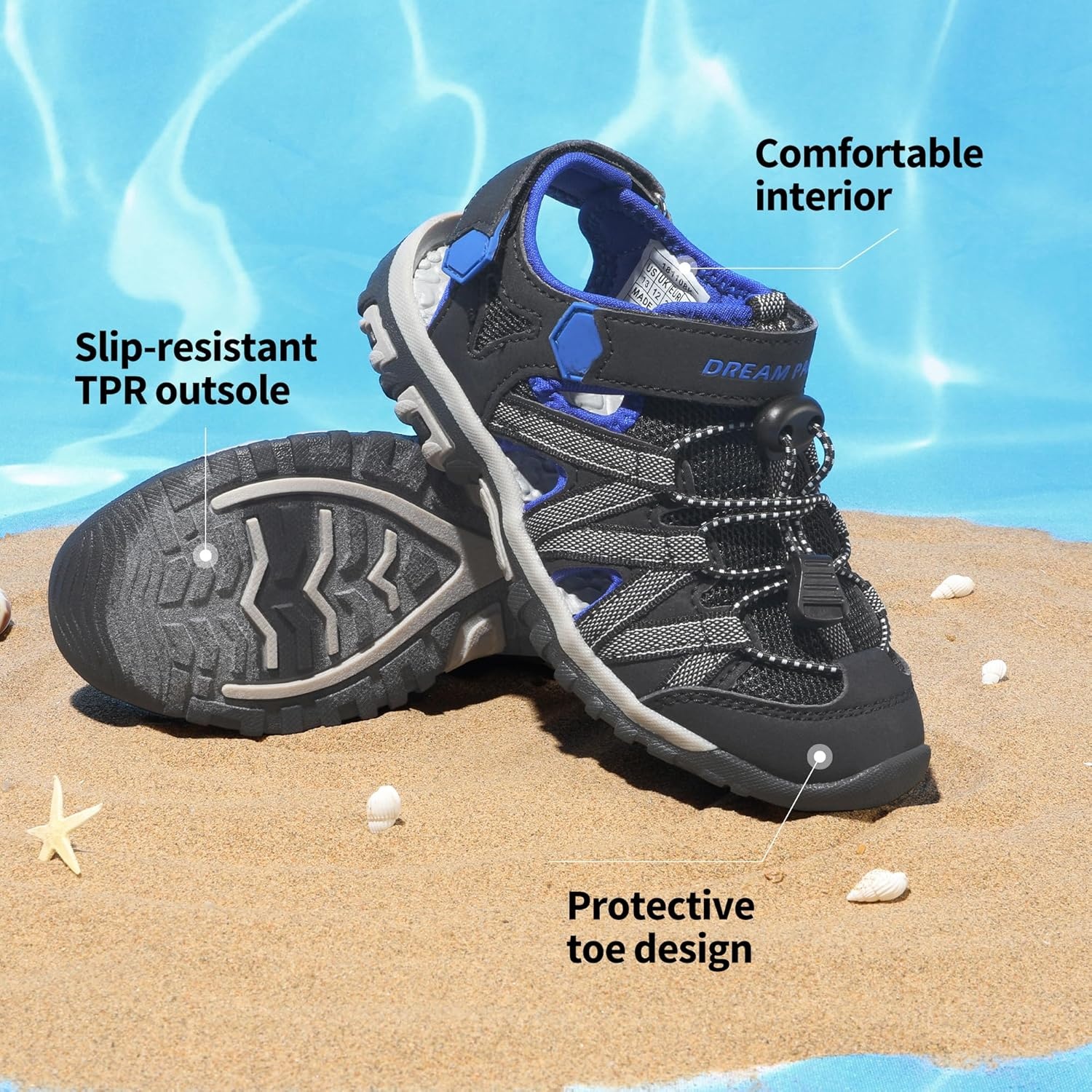 image:imageDREAM PAIRS Boys Girls ClosedToe Outdoor Summer Water Sport Sandals for ToddlerLittleBig KidBlackGreyBlue